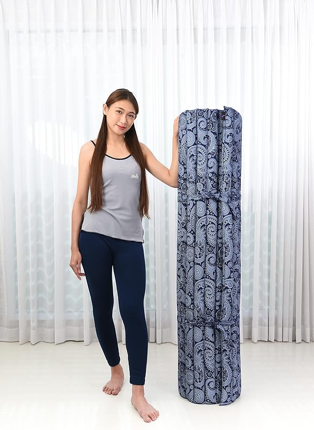 Leewadee - Foldable Floor Mattress - Japanese Roll Up Futon -Trifold Tatami Mat- Guest Floor Bed - Camping Mattress - Thai Massage Mat, Kapok Filled, 75 x 57 inches, Blue White - Bloomnest
