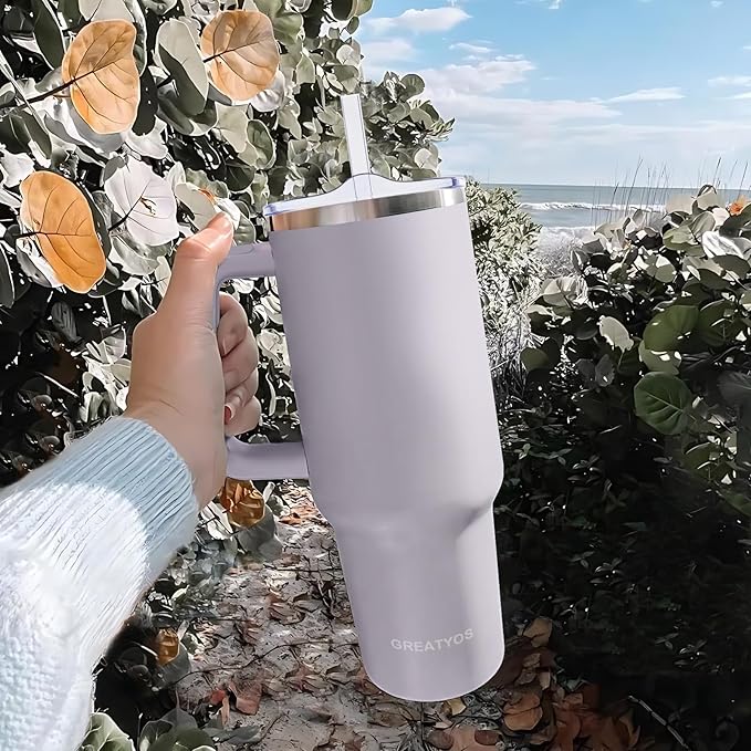 40 oz Tumbler with Handle and Straw Lid Insulated Tumblers Cups with Lids Straws Double Wall Vacuum Leak Proof Stainless Steel 40oz Tumbler Travel Mug Gifts for Men Women Him Her (Orchid) - Bloomnest