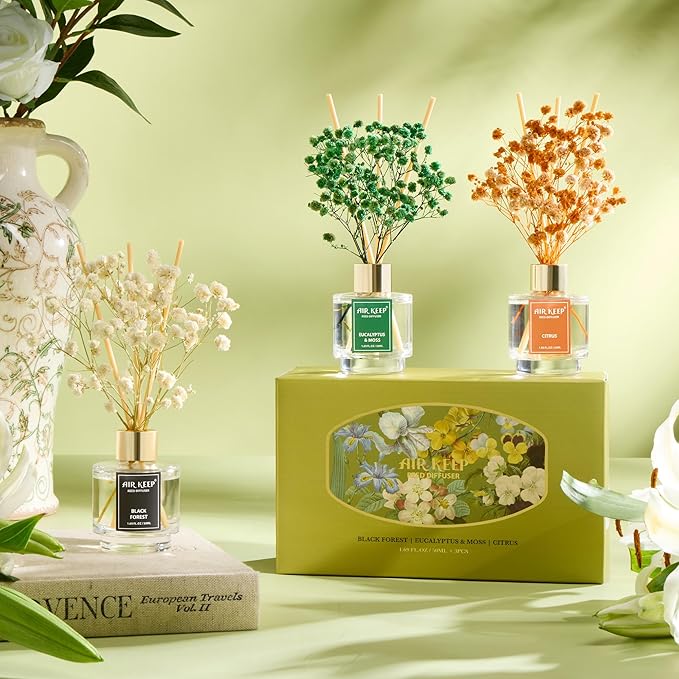 Airkeep Reed Diffuser Set of 3, Black Forest Eucalyptus Moss Citrus Oil Reed Diffusers for Bedroom Living Room Office Aromatherapy Oil Reed Diffuser for Gift 50ml - Bloomnest