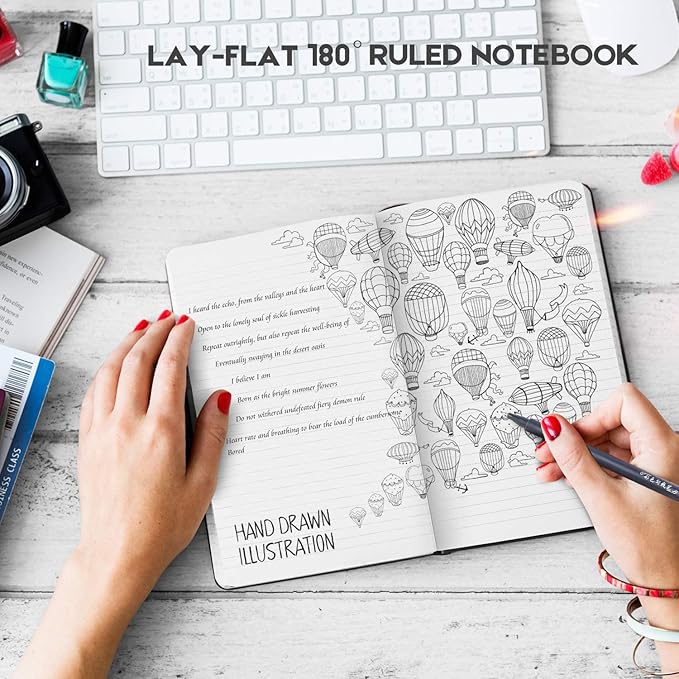 Huhuhero 10 Pack Lined Journal Notebook, 120Gsm College Ruled Thick Paper Journals for Writing, Hardcover Notebooks for Work School Business Note Taking Women Men, 5"×8.25" (10, Black) - Bloomnest