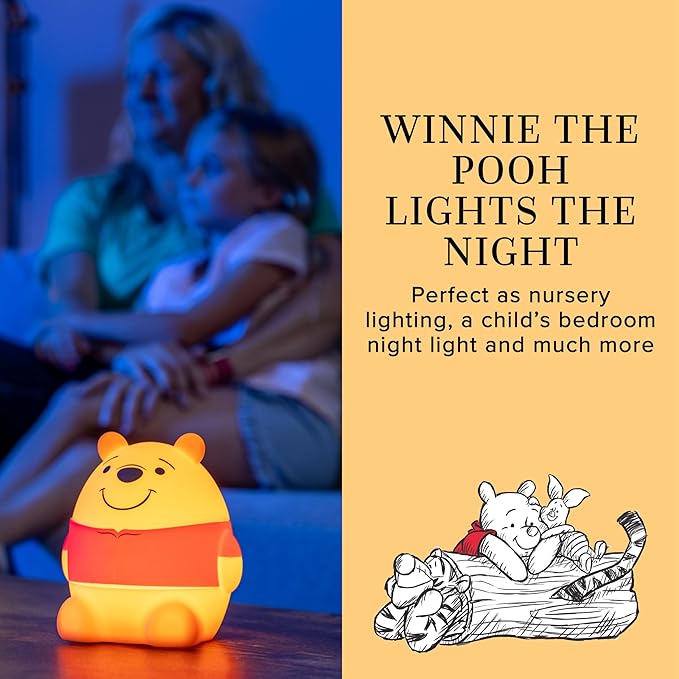 Disney Winnie The Pooh Squish Light, Night Light for Kids, USB Lamp, Battery Operated, Dimmable, Ideal for Bedroom, Playroom, Living Room, and More, 83189 - Bloomnest
