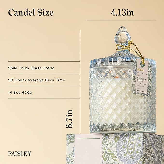 Hidden label Large Wood Wick Lemongrass & Ginger Scented Candles,Soy Wax Candle for Home Scented,Long Burning time and Large Glass Jar Candle, Luxury Candle Gift for Women & Men,14.8 oz - Bloomnest