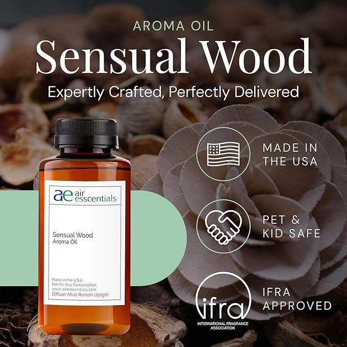Sensual Wood Aroma Oil, Essential Oils Blend for Diffusers & Scent Machines, Luxurious Sandalwood & Jasmine, Aromatherapy, Cold Air Diffuser Compatible, 300 mL - Bloomnest