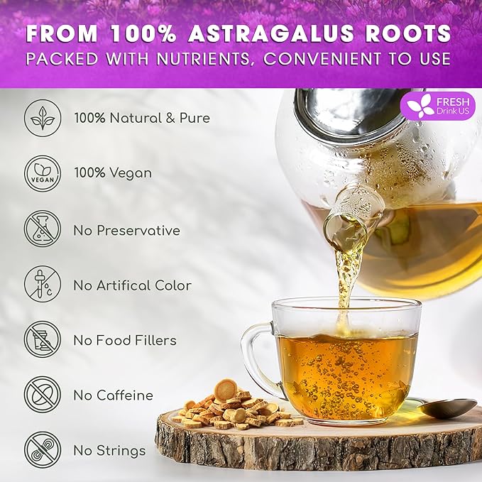 FreshDrinkUS, Premium 75 Astragalus Root Tea Bags, 100% Natural & Pure from Astragalus Root. Astragalus Root Herbal Tea. Made with Natural Material Tea Bags. No Sugar, No Caffeine, No Gluten, Vegan. - Bloomnest