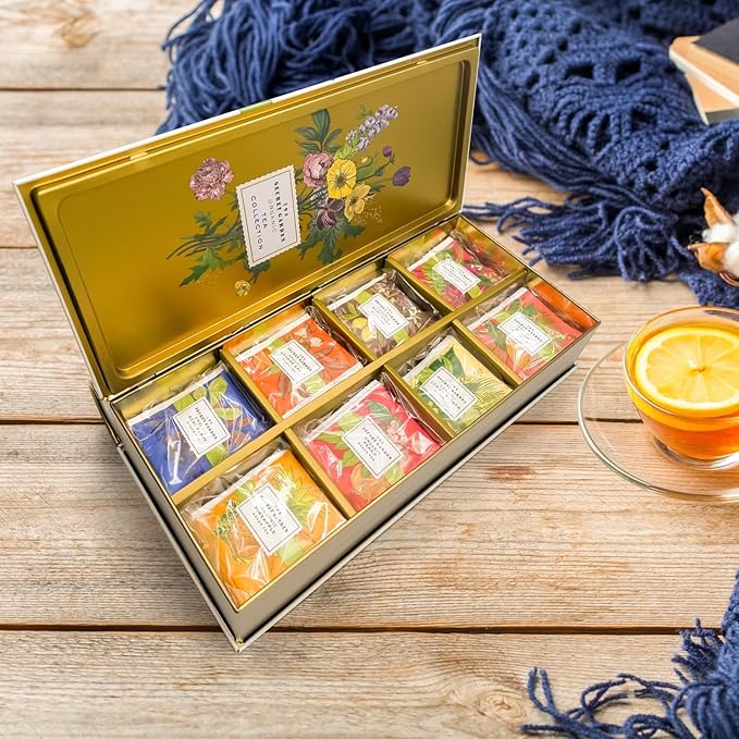 Premium Organic Tea Bag 80 Pack Sampler Designer Tin Book Gift Set 10 Per Flavor Assorted Variety Exotic Fruit Herbal Black And Green Teas Individually Wrapped (8 Flavors) - Bloomnest