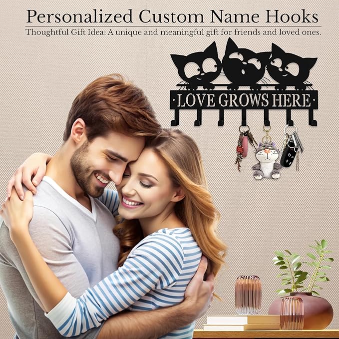 Personalized Metal Key Rack Hooks, Key Holder Wall Mounted Key Hooks, Cat Theme Wall Decoration Hooks, Key Hanger Organizer for Living Room, Entryway, Bathroom, Office Decor - Bloomnest