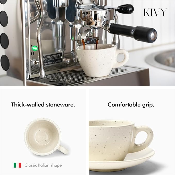 KIVY Cappuccino cups set [4x 8oz] - Thick-walled stoneware cappuccino cup set for latte art - Cappuccino coffee cups - Tazas de cafe - Latte cups - Ceramic latte art cup and saucer set of 4 - Bloomnest