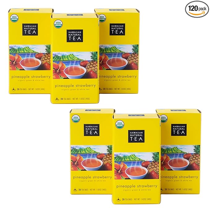 Hawaiian Natural Tea Pineapple Strawberry Flavored Organic Tea - Tropical Fruit Green Tea Blend with White Tea - Perfect Daily Cup & Gift for Tea Lovers - 120 Tea Bags - Bloomnest
