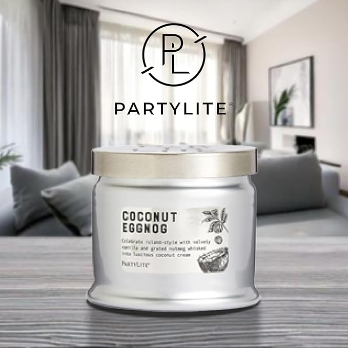 PartyLite 3-Wick Jar Candle, Highly Fragranced Clean Burning Glass Candle, 25-45 Hours Burn Time (Coconut Eggnog) - Bloomnest
