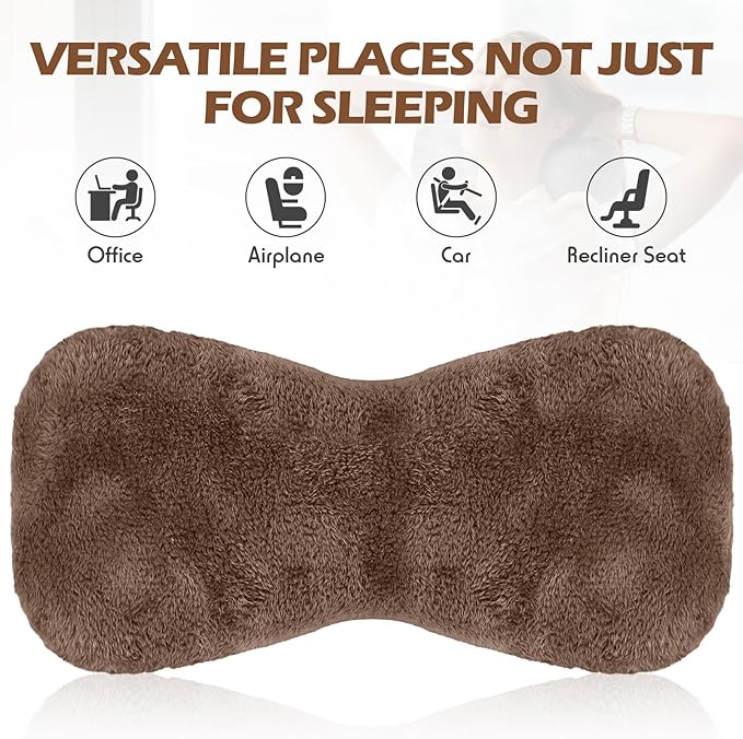 2 Pcs Neck Pillow for Recliner Headrest Pillow Bone Shaped Chair Plush with Adjustable Strap Neck Support and Pain Relief Curve Head Cushion for Car Travel Airplane (Grey and Brown) - Bloomnest