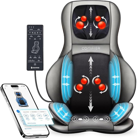 COMFIER Shiatsu Neck Back Massager with Heat and Compression,Adjustable Neck Rollers,App Control 2D or 3D Deep Tissue Kneading Massage Chair Pad, Chair Massager,Ideal Gifts for Dad, Mom - Bloomnest
