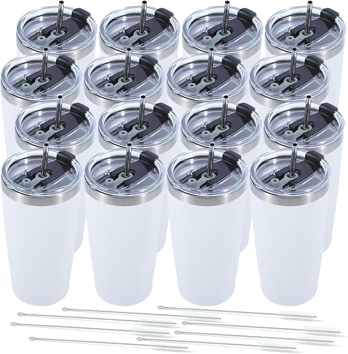 Dongni 20oz Tumbler Bulk Stainless Steel Vacuum Insulated Tumblers with Lid Double Wall Travel Mug Powder Coated Coffee Cup, Suitable for Ice Drinks and Hot Beverage（White 16 pack） - Bloomnest