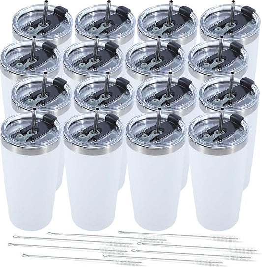 Dongni 20oz Tumbler Bulk Stainless Steel Vacuum Insulated Tumblers with Lid Double Wall Travel Mug Powder Coated Coffee Cup, Suitable for Ice Drinks and Hot Beverage（White 16 pack） - Bloomnest
