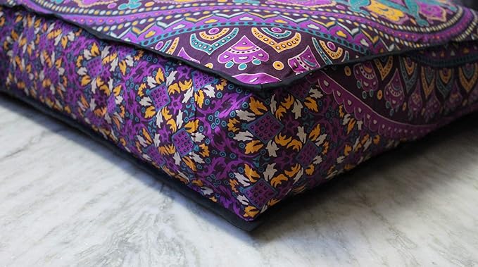 INDIAN CRAFT CASTLE New Pink Ombre 24" Mandala Barmeri Large Floor Pillow Cover Cushion Meditation Seating Ottoman Throw Cover Hippie Decorative Zipped Bohemian Pouf Ottoman Pom Pom Cases 24" Square - Bloomnest