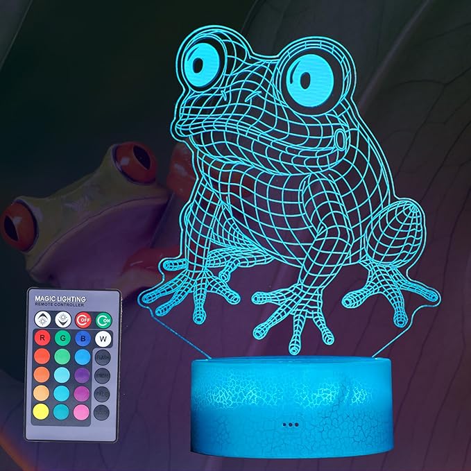 Cute Frog Night Light, Frog Gifts, Frog 3D Illusion Lamp with RGB 16 Colors Changing, Remote Control, Dimmable, Kids Room Decoration Baby's Light Room Decor Children Gifts - Bloomnest