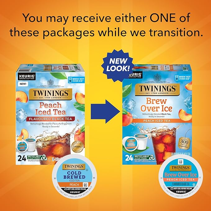 Twinings Brew Over Ice Unsweetened Peach Black Iced Tea K-Cup Pods for Keurig, 24 Count (Pack of 1), Caffeinated - Bloomnest