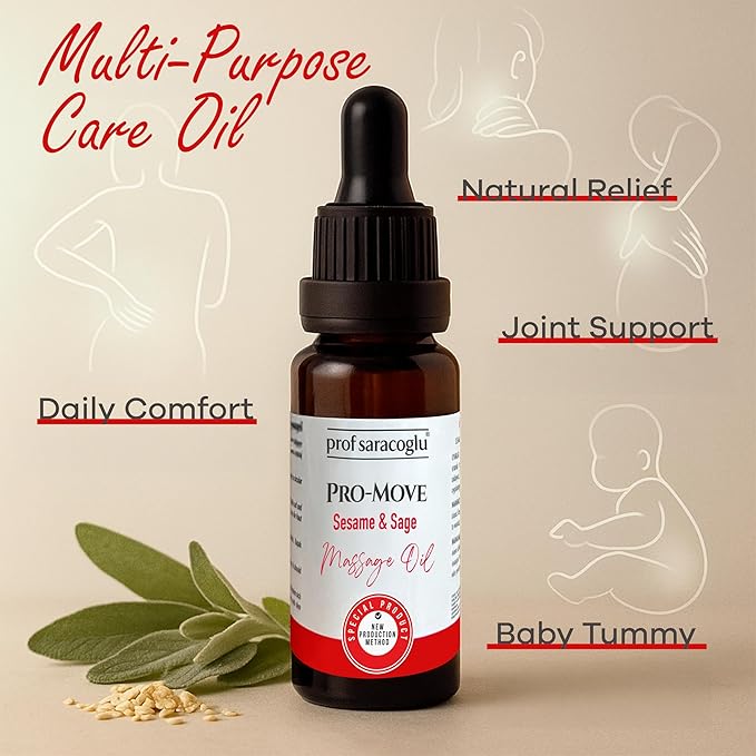 Prof Saracoglu Pro-Move Aromatic Massage Oil with Sesame & Sage – Fast-Absorbing Herbal Oil for Neck, Shoulder, and Muscle Tension Relief, Body Massage & Aromatherapy, 1.01 fl oz - Bloomnest