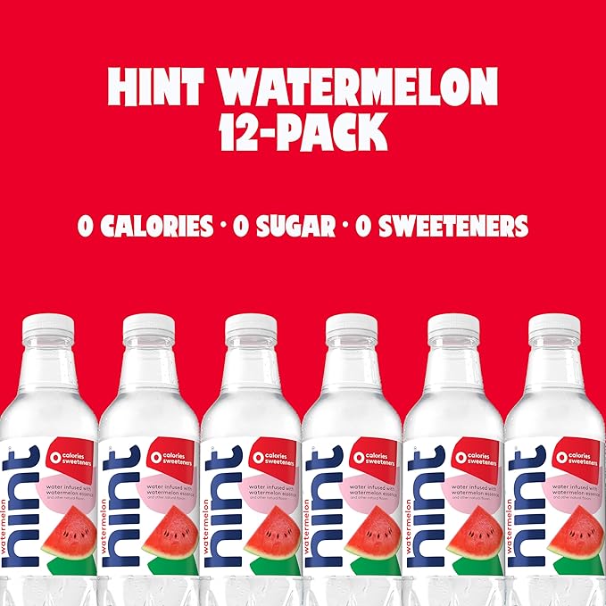 Hint Fruit-Infused Bottled Water, Watermelon - Sugar Free Flavored Water with Zero Calories, Naturally Flavored, and No Artificial Sweeteners - 16 Fl Oz (Pack of 12) - Bloomnest