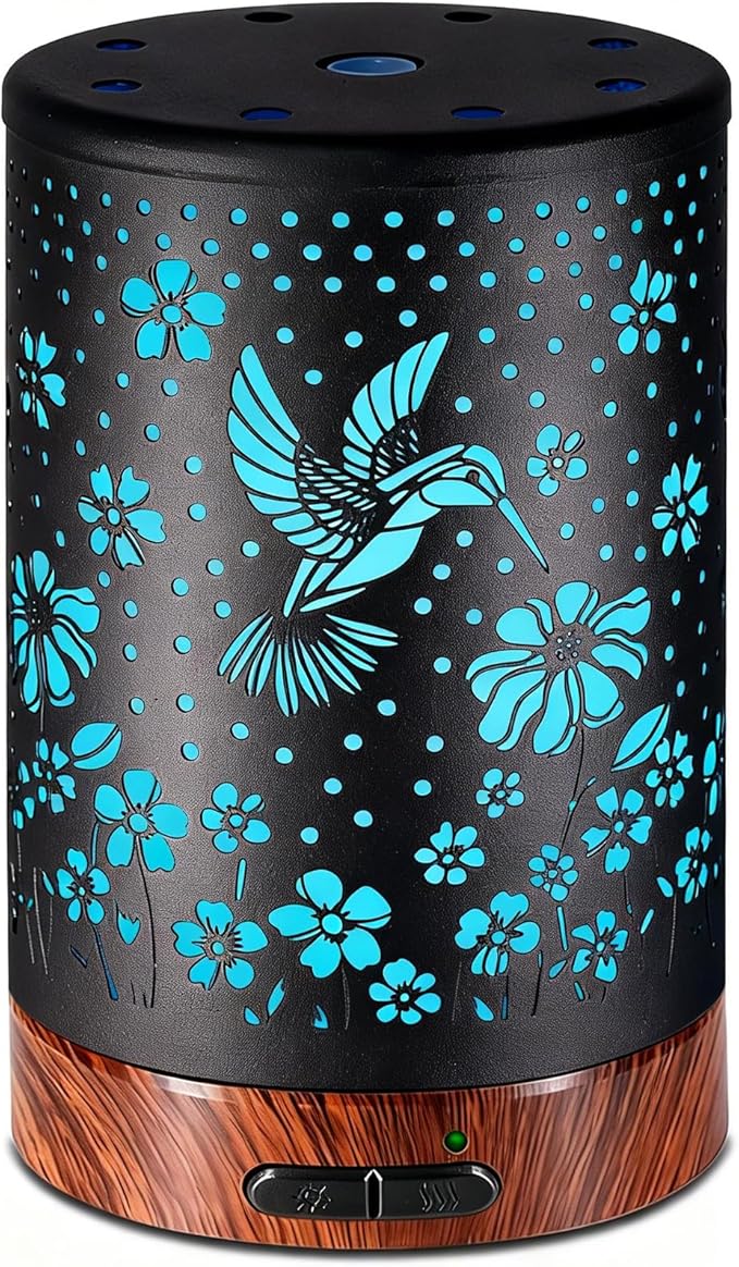 Essential Oil Diffuser Aromatherapy Diffuser - Metal Aroma Diffuser for Home 150ml Ultrasonic Cool Mist Diffuser with 7 Colors Light Auto Shut-Off Protection for Home Office Decor & Gift(Hummingbird) - Bloomnest