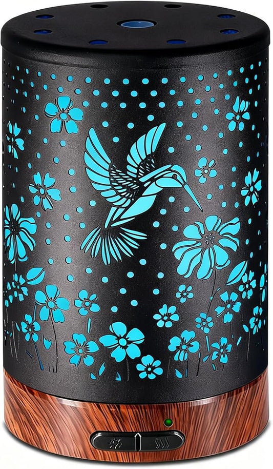 Essential Oil Diffuser Aromatherapy Diffuser - Metal Aroma Diffuser for Home 150ml Ultrasonic Cool Mist Diffuser with 7 Colors Light Auto Shut-Off Protection for Home Office Decor & Gift(Hummingbird) - Bloomnest