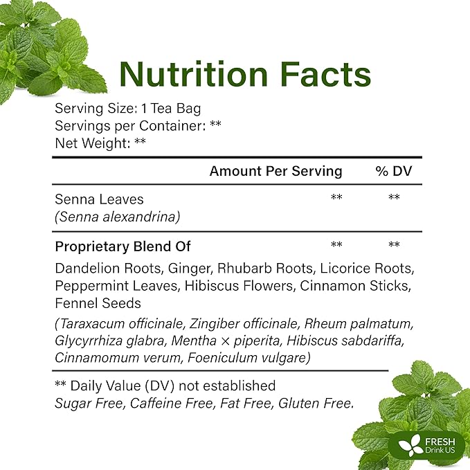 FreshDrinkUS, Premium 135 Tea Bags Men Super Detox Tea – Herbal Blend with Senna, Dandelion Root, Ginger, Peppermint & More – 100% Natural, Sugar-Free. Caffeine-Free. Gluten-Free. Vegan - Bloomnest