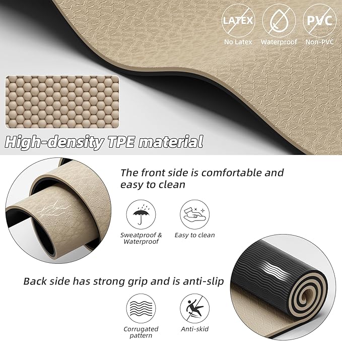 Large Yoga Mat 75"x 40"x10mm (2/5 inch) – Extra Thick & Wide, TPE Fitness Mat, Printed Non-Slip Exercise Mat with Carrying Strap for Men & Women, Pilates, Stretching, Fitness & Workout - Bloomnest