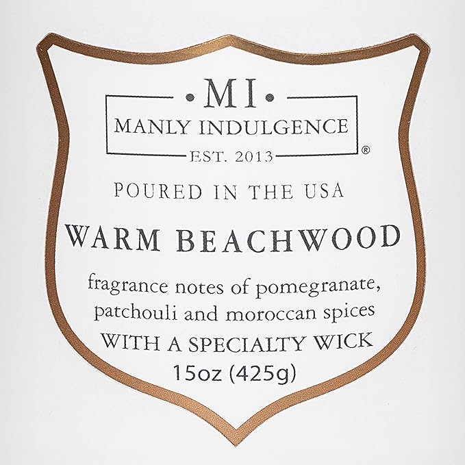 Manly Indulgence Warm Beachwood Scented Candles for Men, 15 oz Wooden Wick, Premium Soy Blend Wax, 60H Burn, Candles for Home Scented - Made in The USA - Bloomnest