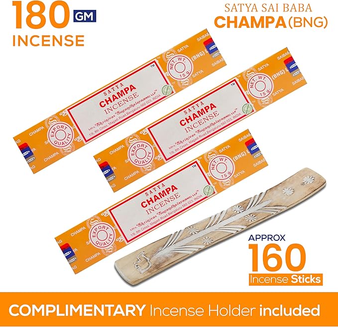 Satya Champa Incense Sticks, Satya Bng Insenses 15gmx12 Pack with Raajsee Incense Holder Bundle, Satya Nagchampa Natural Incense - Bloomnest