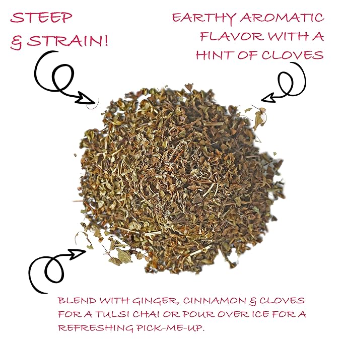 Worldwide Botanicals Organic Holy Basil Tea, 8oz - Tulsi Rama - Loose Leaf Premium Herbal Tea, 100% Pure Tulsi Holy Basil, Fair Trade, Adaptogenic, Kosher - Bloomnest
