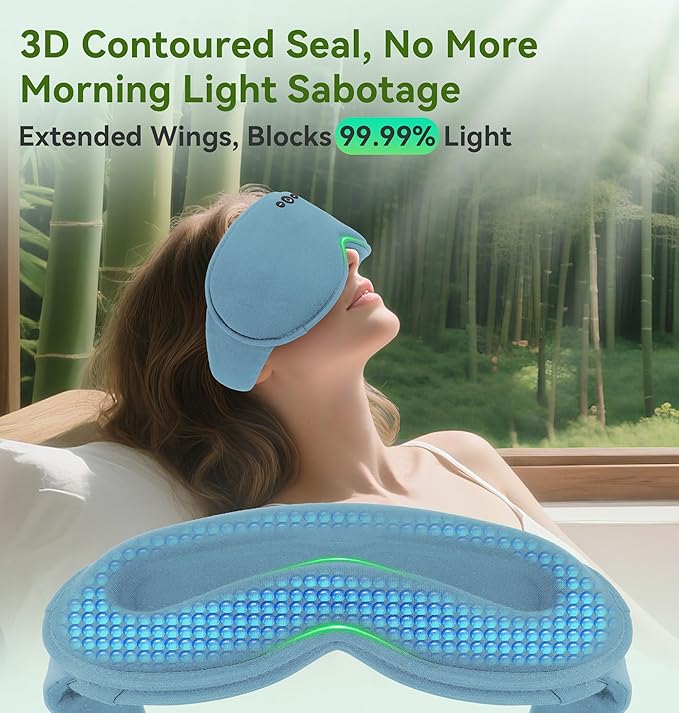 LC-dolida Bamboo Cotton Weighted Bluetooth Sleep Masks, 3D Weighted Sleep Masks with Bluetooth 5.4 Headphones, Total Blackout Bluetooth Sleep Mask for Women Men, Weight Eye Mask for Sleeping, Ash Blue - Bloomnest