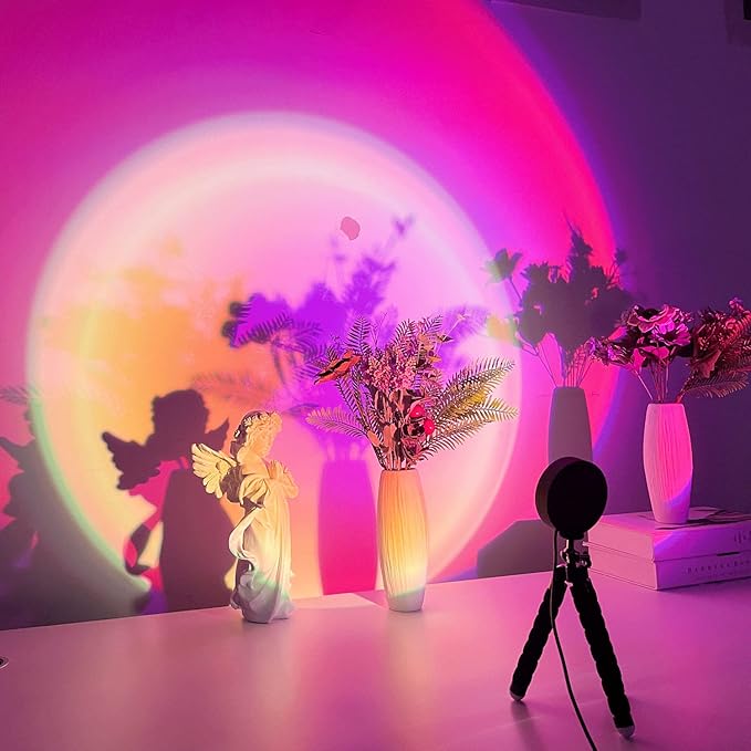 Balkwan Sunset Lamp Projection Rotation LED Romantic Modern Floor Stand Night Light with USB for Living Room Bedroom Aesthetic Decor Christmas Party Gifts Idea for Girls Women (16 Colors) - Bloomnest