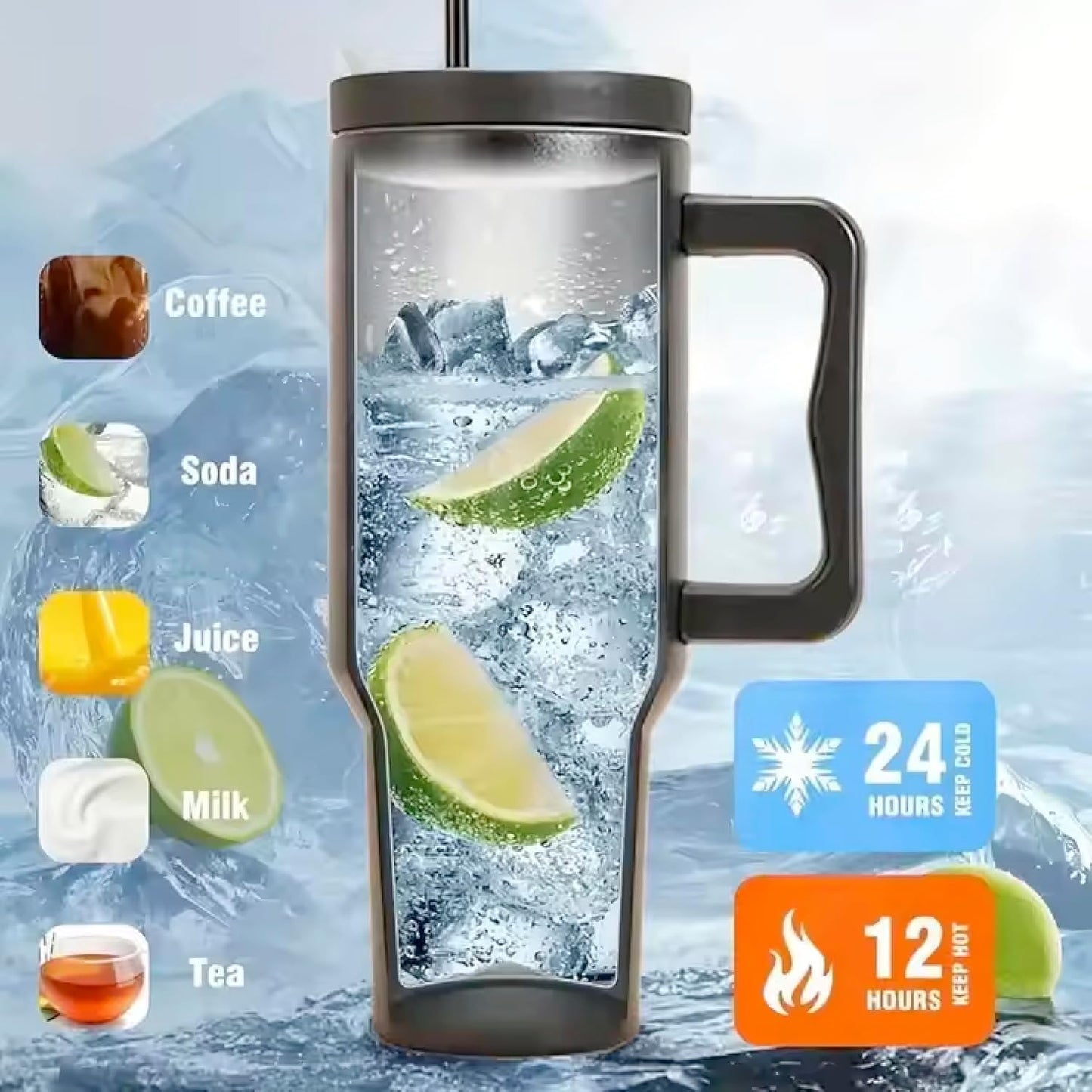 Outdoor Tumbler, 40 oz, Double-Wall Insulated, Ergonomic Handle with Lid Straw (Mist Gray)