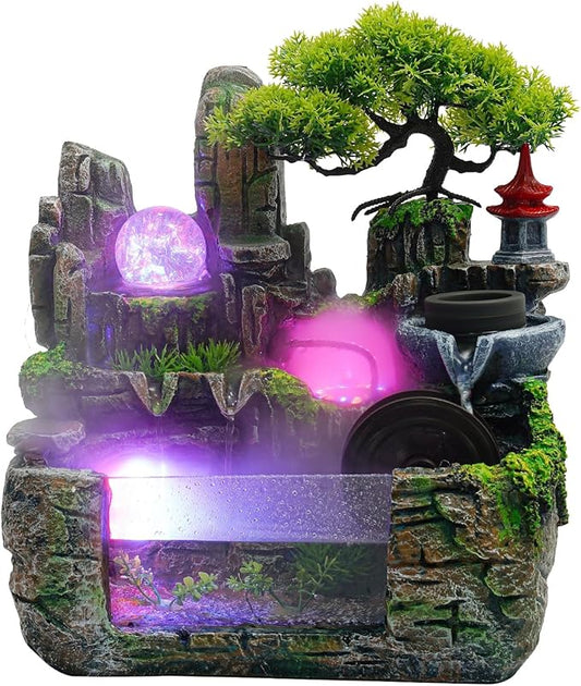 Gdrasuya10 Waterfountain Indoors Rockery Fountain Goldfish Waterfall Desktop Decorat Tabletop Rockery Fountain Waterfall Bonsai for Home Office Atomizing Humidifier