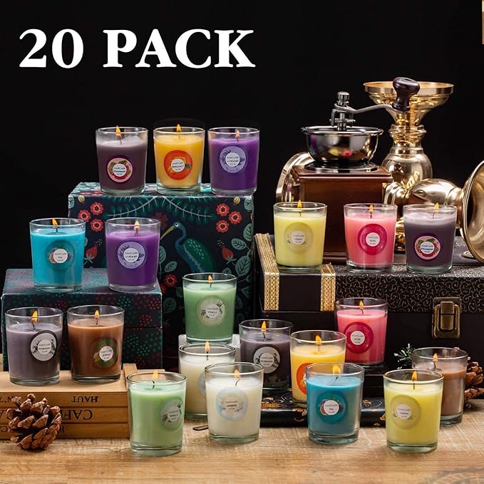 Scented Candles, Jasmine, Rose, Vanilla, Bergamot, fig, Lavender, Lemon, Spring,Strawberry, Rosemary, Aromatherapy Candles,Soy Wax Glass Jar Candle - 20 Pack - Bloomnest