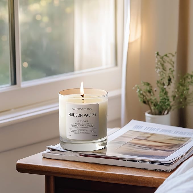 Outdoor Fellow Hudson Valley Scented Candle, 8oz, Coconut & Apricot Wax Blend, Orange Blossom, Jasmine, Patchouli, Reusable Glass, 40-50 Hour Burn Time - Bloomnest