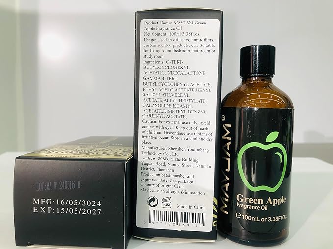 MAYJAM 3.38FL.OZ Green Apple Fragrance Oils with Glass Dropper, 100ML Essential Oils for Diffusers for Home, Long Lasting Scented Oils for Diffusers Soap Candle Making - Bloomnest