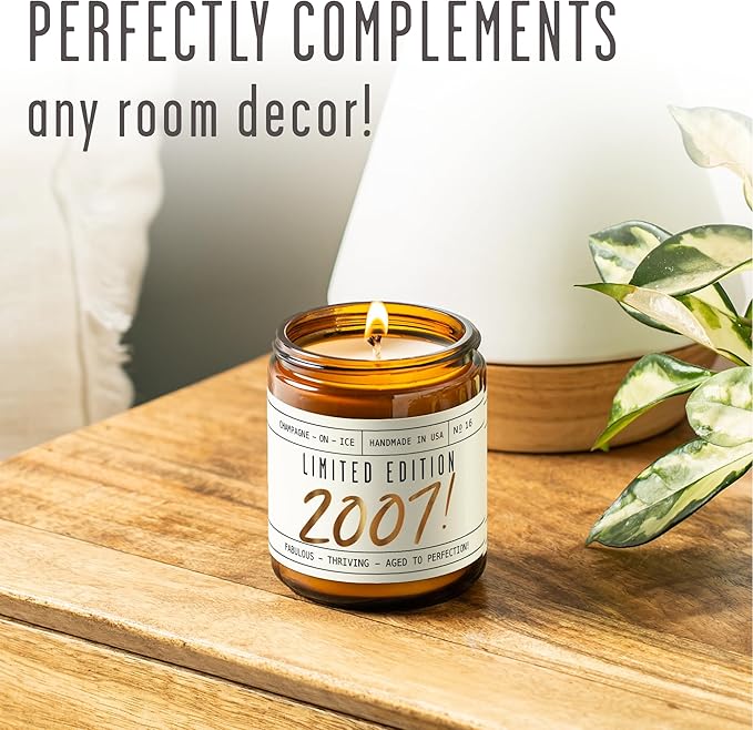 18th Birthday Gifts for Girls - 'Limited Edition 2007' Soy Candle, w/Champagne on Ice I 18 Birthday Gifts for Women I 18th Gift for Her Ideas I 9oz Reusable Jar, 50Hr Burn, Made in USA - Bloomnest