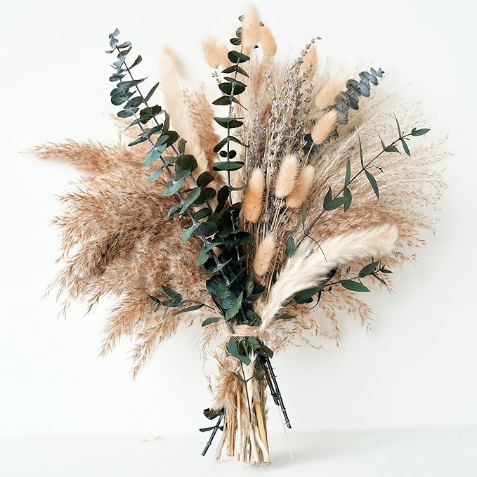 Green Pampas Grass Boho Bouquet – Exquisite Lavender and Eucalyptus Dried Flower Arrangements for Western Boho Decor – Rustic Flowers for Your Bohemian Home, Bedroom, and Wedding Table Décor - Bloomnest