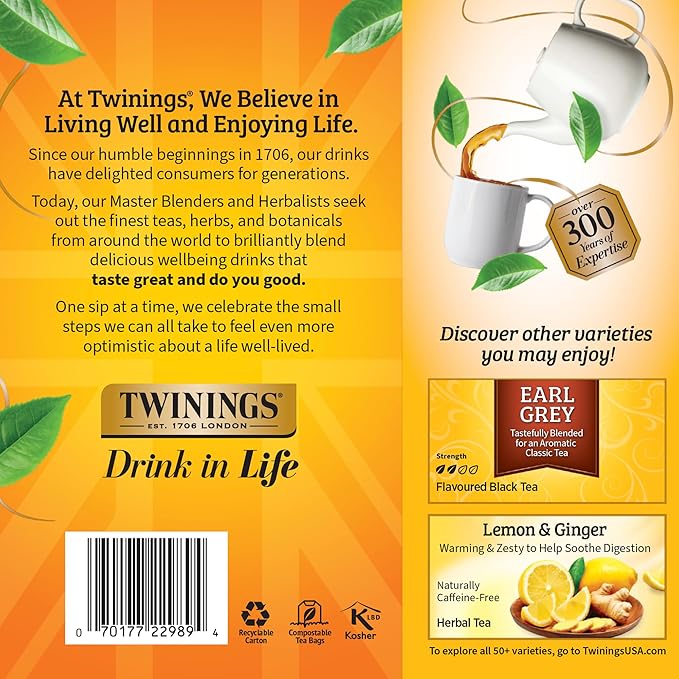 Twinings Lady Grey Black Tea Individually Wrapped Bags, 100 Count (Pack of 1), Orange Peel & Lemon Peel, Fresh and Uplifting, Caffeinated, Enjoy Hot or Iced, 100 Teabags - Bloomnest