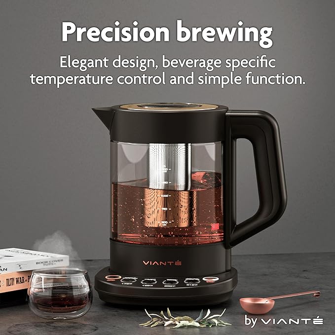 Vianté Electric Kettle With Infuser For Loose Leaf. Hot Tea Maker With Temperature Control And Automatic Shut Off. Tea Kettle With Brewing Programs. 1.5 Liters Capacity | Black Color - Bloomnest