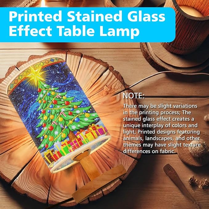 Christmas Tree Table Lamp LED 3-Color Pressed Bedside for Merry Christmas, Christmas Tree Shade Christmas Table Lamp with Wood Base for Bedroom Living Room Desk Office - Bloomnest