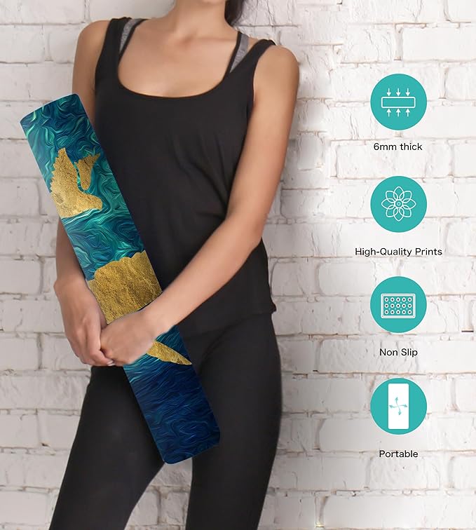 Non Slip Yoga Mat TPE Workout Mat for Men Women, Thick Workout Mat with Carrying Strap, Fitness Mats for Exercise, Yoga, Fitness, Pilates, Floor Workouts (72" x 24" x 6mm) - Bloomnest