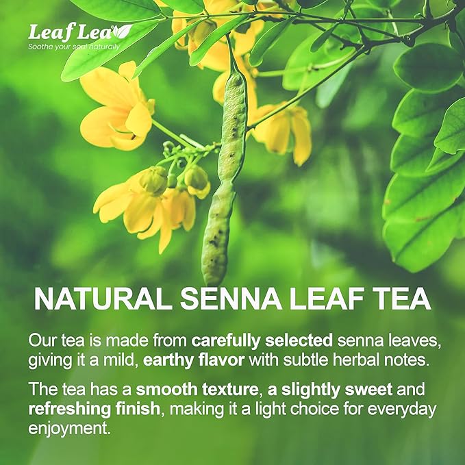 LeafLea 40 Senna Tea Bags – 100% Pure Senna Leaves, Herbal Laxative Tea for Gentle Constipation Relief, Caffeine-Free, Sugar-Free, Gluten-Free, Non-GMO, Vegan, Supports Digestive Health - Bloomnest