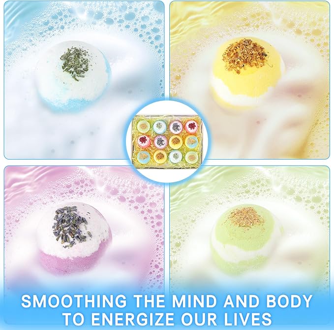 Bath Bombs for Women, USIN Natural Bubble Bath Balls Gift Set, Pack of 12 Pcs Multiple Bath Bomb, SPA Relaxing, Self Care, Gifts for Women, Men, Girls, Boys, Natural Flower Petals, 3.53 Oz Large Size - Bloomnest