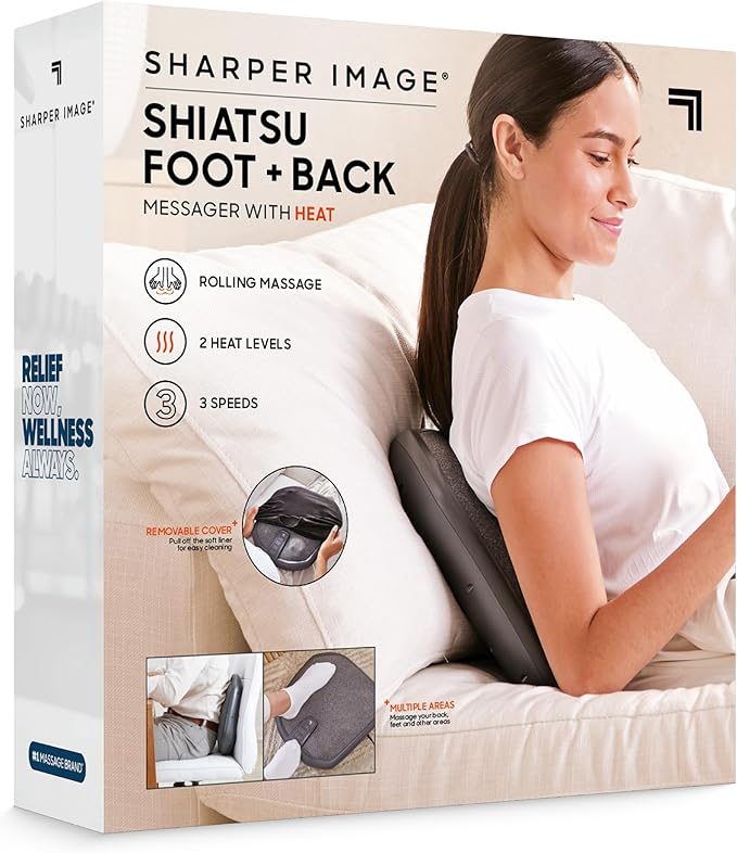 Sharper Image® Shiatsu Foot + Back Massager with Heat & Washable Cover| Portable Kneading Deep Tissue Massage Tool| Heating Pad Massage Pillow - Bloomnest