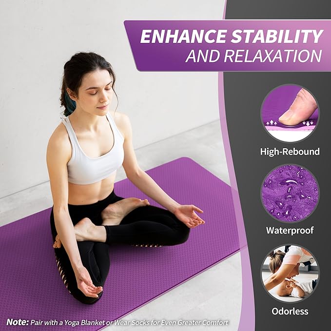 CAMBIVO Yoga Mat for Women Men Kids, 1/3 & 1/4 & 2/5 Inch Extra Thick Yoga Mat Non Slip, 72" x 24" TPE Yoga Mats, Workout Mat with Carrying Strap for Yoga, Pilates and Floor Exercises - Bloomnest