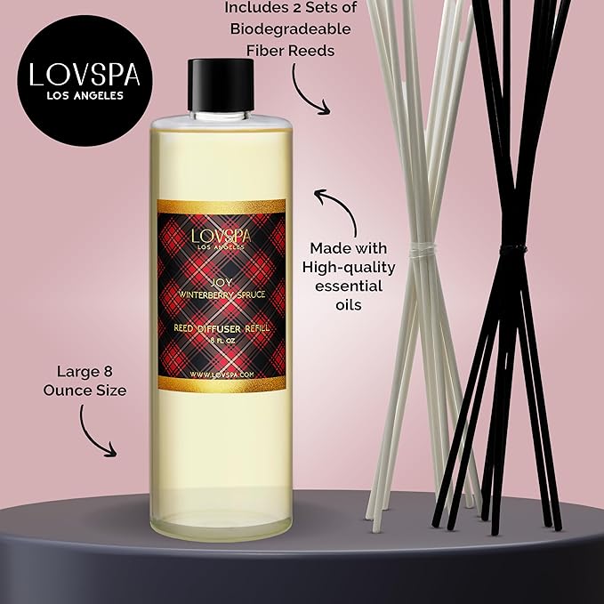 LOVSPA Joy Winterberry Spruce Diffuser Oil - Holiday Essential Oils for Diffuser Refill & Air Freshener Room Spray - Long-Lasting & Natural Home Fragrance, Scented Oil for Diffusers, USA Made, 8 oz - Bloomnest