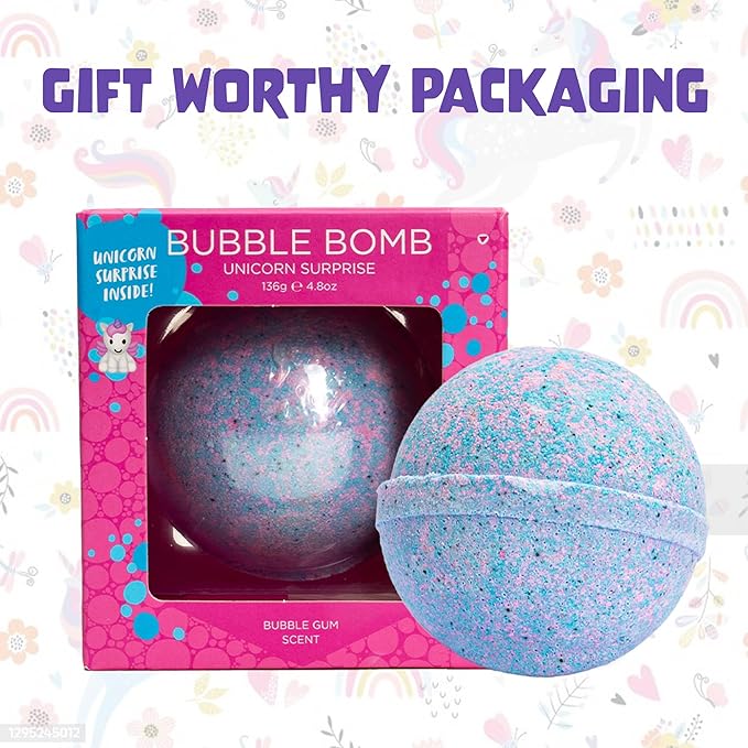 Unicorn Bath Bomb for Girls with Surprise Squishy Toys Inside by Two Sister - Large Bubble Bombs for Kids - Moisturizes Dry Sensitive Skin, Releases Color, Scent, Bubbles - Ideal Gift by Two Sisters - Bloomnest