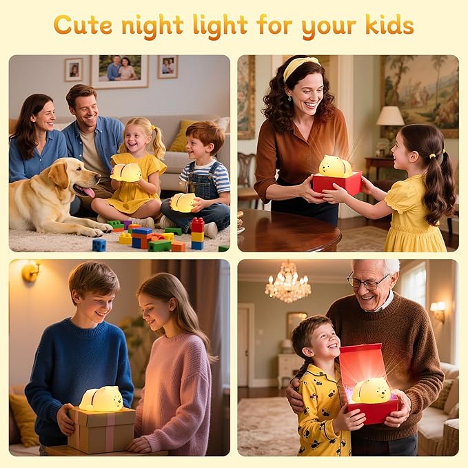 Cute Puppy Night Light for Baby Kids - Rechargeable Touch Control Night Light with 3 Brightness, Warm Light, Timer & Soft Silicone - Nursery Bedroom - Bloomnest