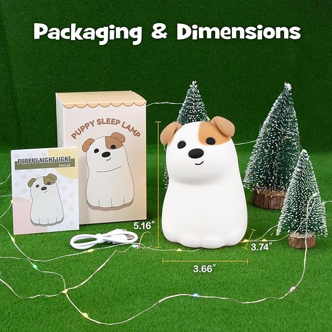 Squishy Puppy Night Light with RGB Mode 3 Brightness Adjustable Nursery Breastfeeding Nightlight Cute Novelty Smile Dog Animal Lamp Rechargeable Silicone Touch Bedside Lamp for Bedroom Dorm Decor - Bloomnest